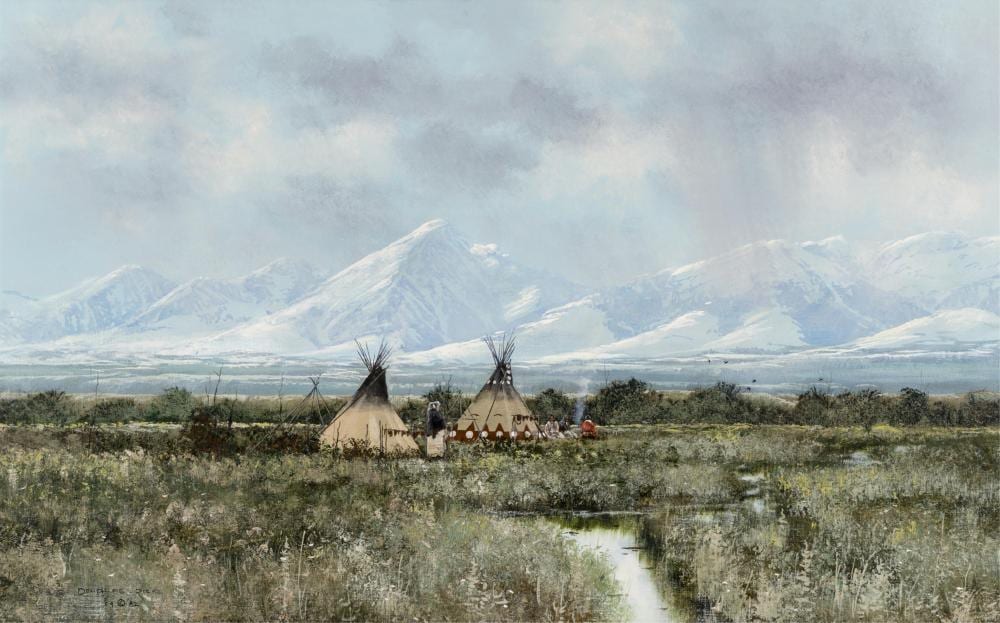 douglas ricks 1954 2003 lost river camp 1982 oil on board 30 x 48 inches · Lone Star Art Auction · 2025-11-01 Douglas Ricks comparable auction result: douglas ricks 1954 2003 lost river camp 1982 oil on board 30 x 48 inches