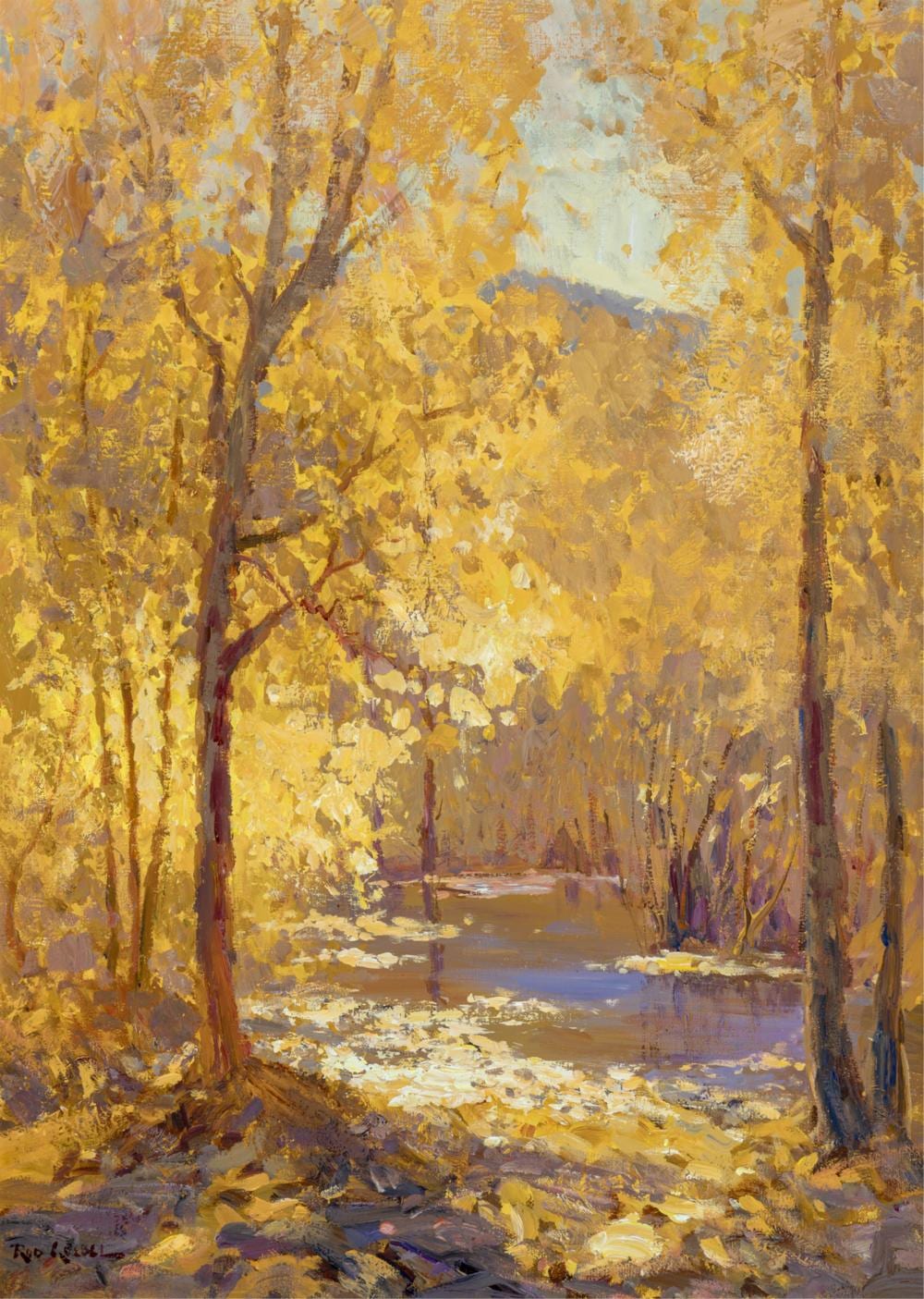 Rod Goebel comparable auction result: rod goebel 1946 1993 autumn reflections oil on canvas 28 x 20 inches