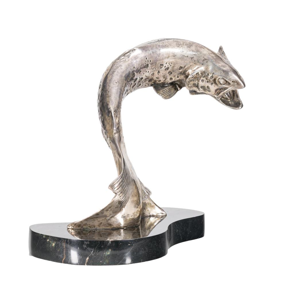 george northup 1940 2017 trout rise sterling silver edition 3 4 11 x 14 x 7 inches · Lone Star Art Auction · 2025-11-01 George Northup comparable auction result: george northup 1940 2017 trout rise sterling silver edition 3 4 11 x 14 x 7 inches
