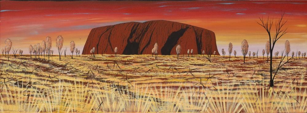 Gary Reid-Wilson comparable auction result: gary wilson reid tjampitjinpa uluru the rock acrylic on canvas 41cm x 110cm