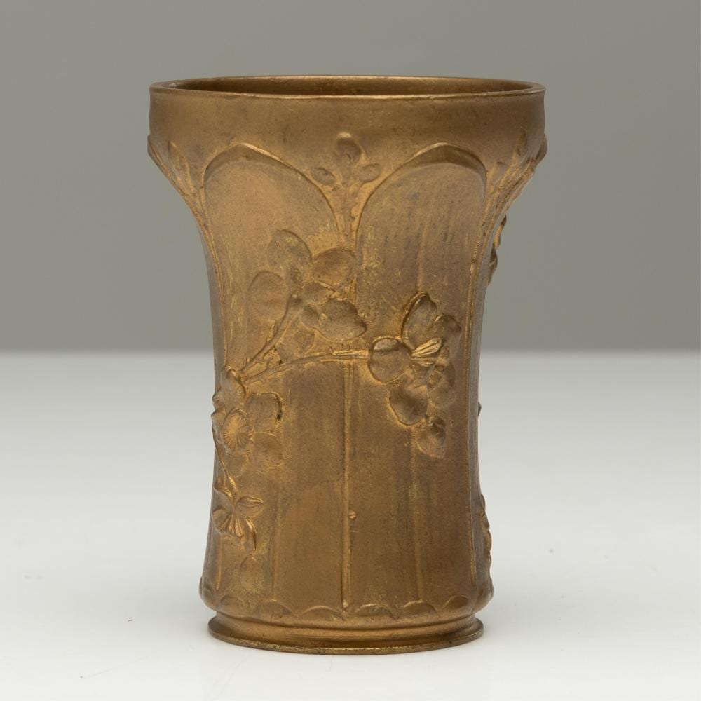 A Leon Kann gilt bronze vase with floral relief (H:12.5cm) sold by Lawsons, lot 60 — auction record photograph