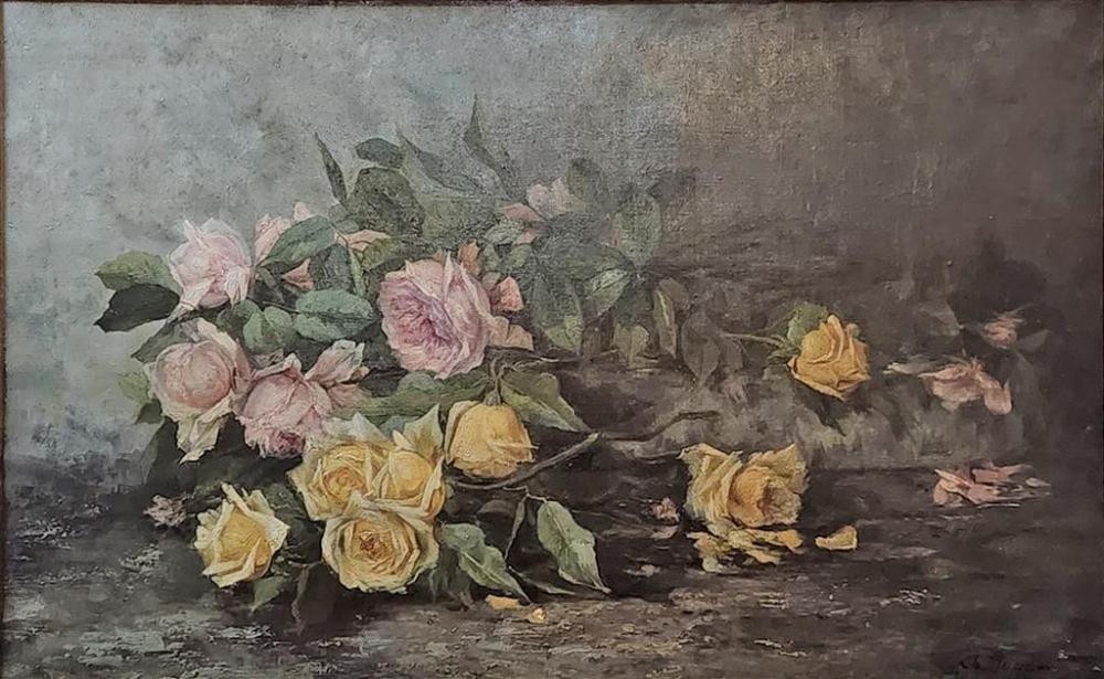 Jean-Louis Charles Garnier comparable auction result: charles garnier late 19th early 20th century untitled vase of pink and yellow roses oil on canvas signed lower right 49 x 79