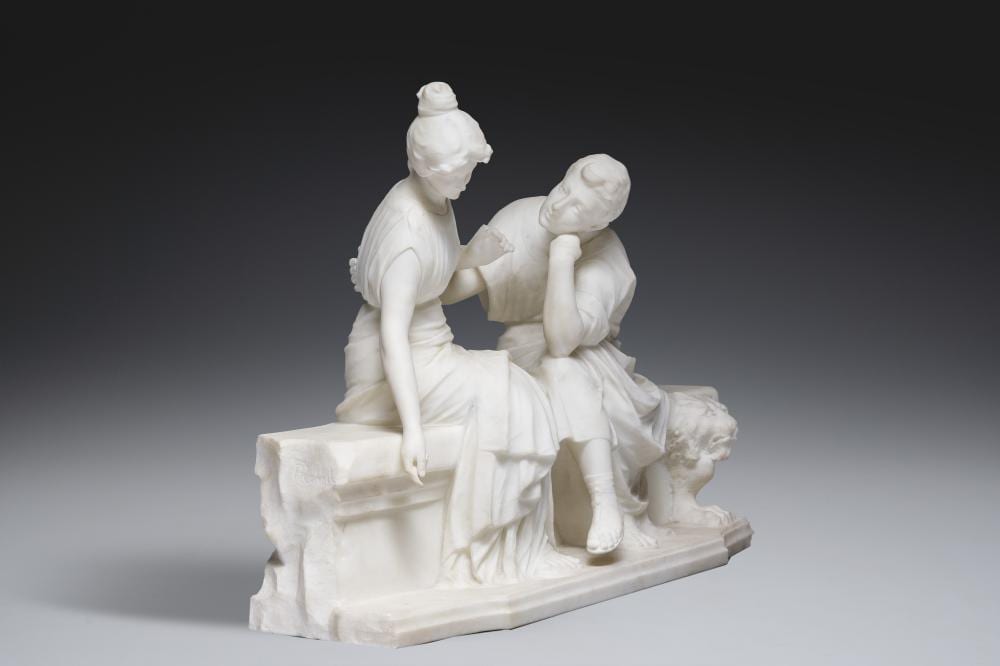 Richard Aurili comparable auction result: richard aurili 1834 ca 1914 attributed to a white marble group of a courting couple on a bench early 20th c