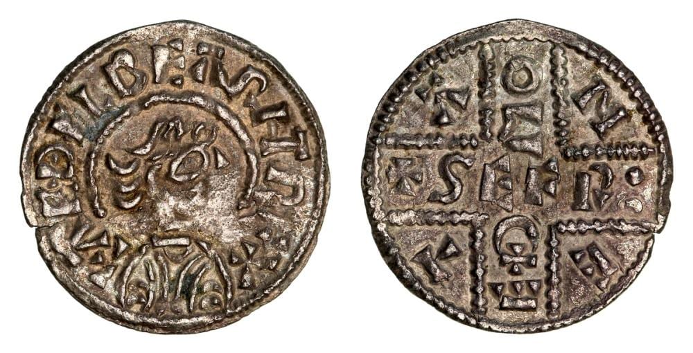 Wessex, Æthelberht (858-865/6), Penny, Inscribed Cross type, Canterbury, Se(le)ferth, + AEÐELBERHT REX +, the HT ligate, legen... sold by Spink, lot 19 — auction record photograph
