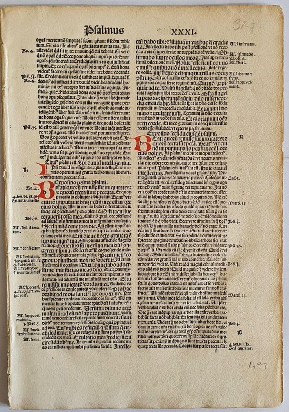 Frank Kirchbach comparable auction result: incunabula leaves 1497 from augustines explanatio psalms basel by johann