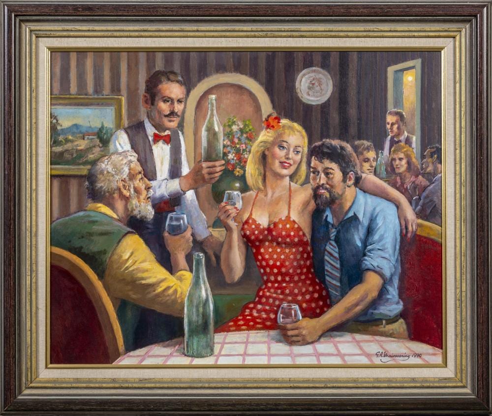 Geoffrey Richard Mainwaring comparable auction result: geoffrey richard mainwaring australian 1912 2000 trattoria scene oil on canvas 59 5cm x 74 5cm