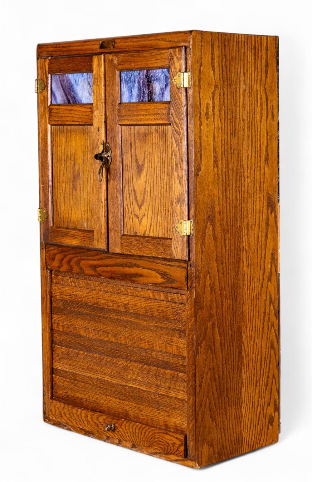 Table Top Hoosier-Style Cabinet w/ Slag Glass sold by Keystone Auctions LLC, lot 31 — auction record photograph
