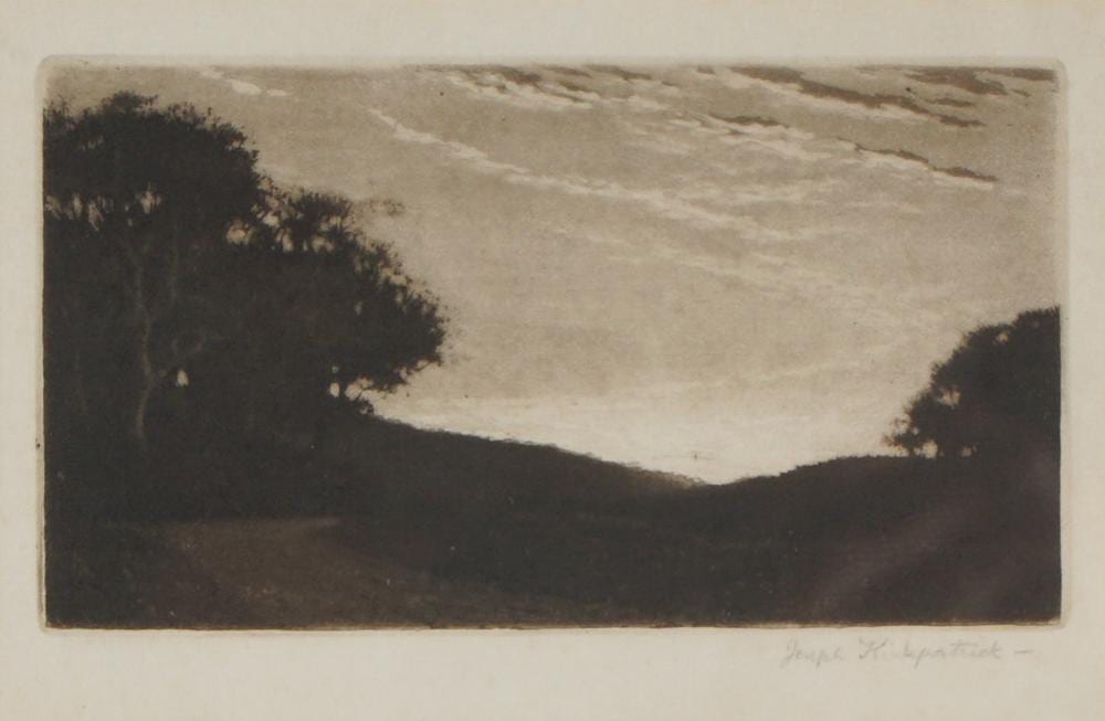 joseph kirkpatrick original etching on paper sunset landscape signed · Lion and Unicorn · 2025-10-12 Joseph Kirkpatrick comparable auction result: joseph kirkpatrick original etching on paper sunset landscape signed