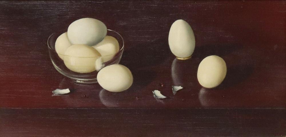 Carlo Wahlbeck comparable auction result: carlo wahlbeck b 1933 oil painting still life with eggs