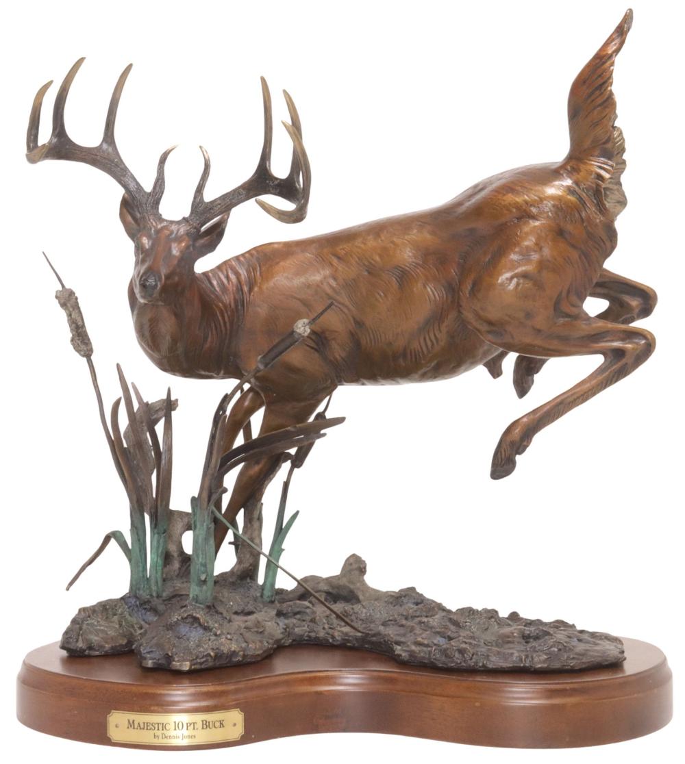 Dennis Jones comparable auction result: dennis jones b 1943 bronze sculpture majestic 10 pt buck 20 25 h