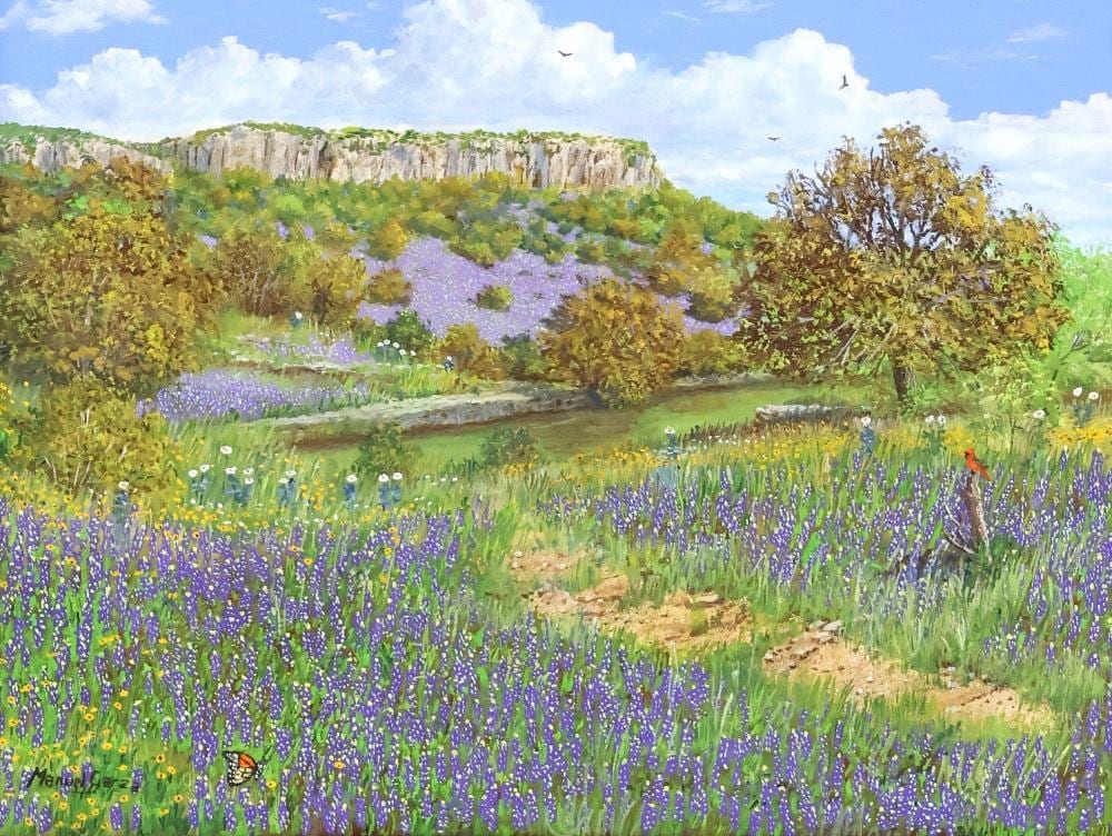 Manuel Garza comparable auction result: manuel garza tx b 1940 painting texas bluebonnets landscape 12 x 16