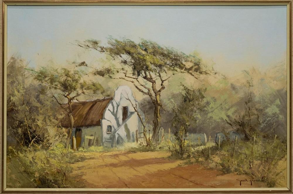 gerrit roon b 1957 painting south african farmhouse · Austin Auction Gallery · 2025-10-12 Gerrit Roon comparable auction result: gerrit roon b 1957 painting south african farmhouse