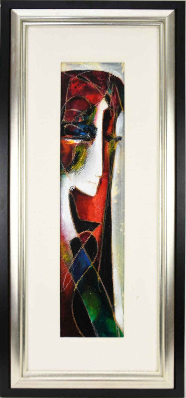 Jean-Claude Gaugy comparable auction result: jean claude gaugy born 1944 oil on board approximately 24 x 6 inches lady profile signed on reverse overall frame size 33 1 2 x 15 1 2 inches