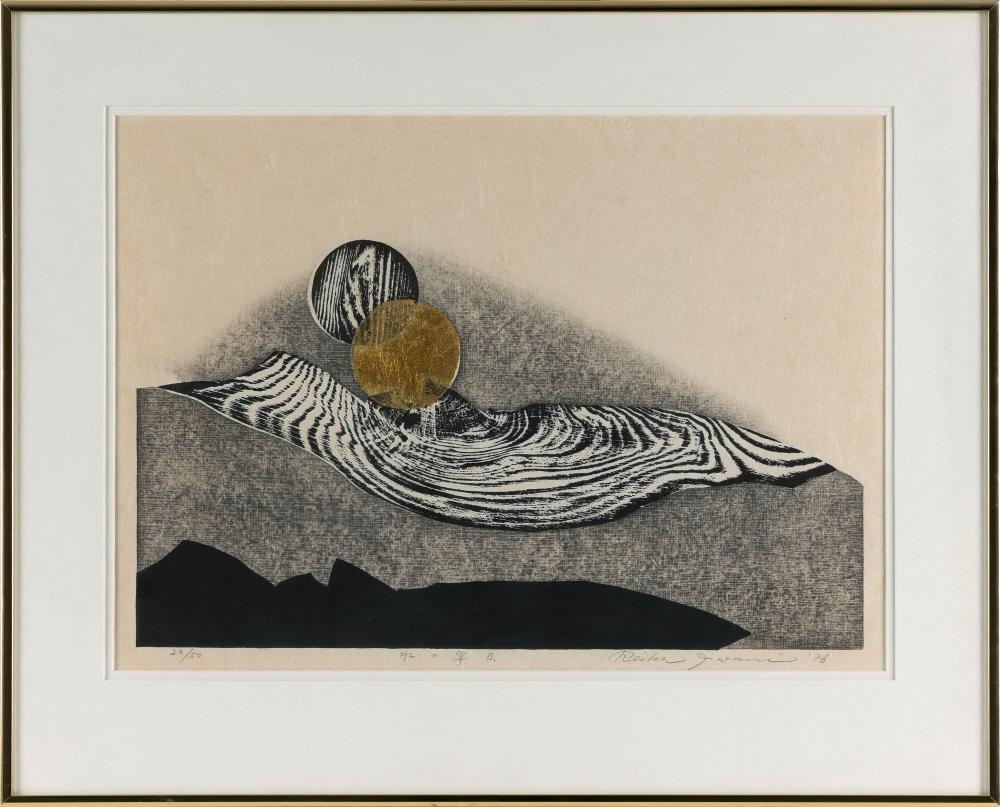Reika Iwami comparable auction result: reika iwami japan 1927 2020 tranquility of water b mizu no an b woodblock print 12 5 x 17 sight framed 18 x 22