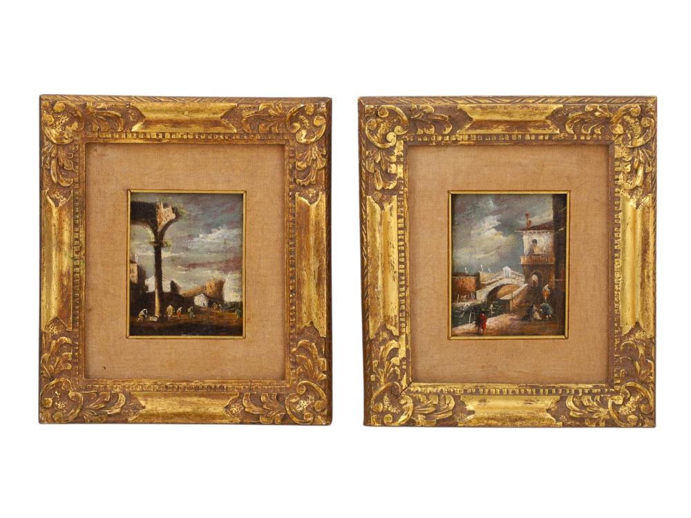 A PAIR OF 18TH CEN. ITALIAN VENETIAN SCHOOL OIL ON CANVAS MINIATURE PAINTINGS sold by Helios Auctions, lot 87 — auction record photograph