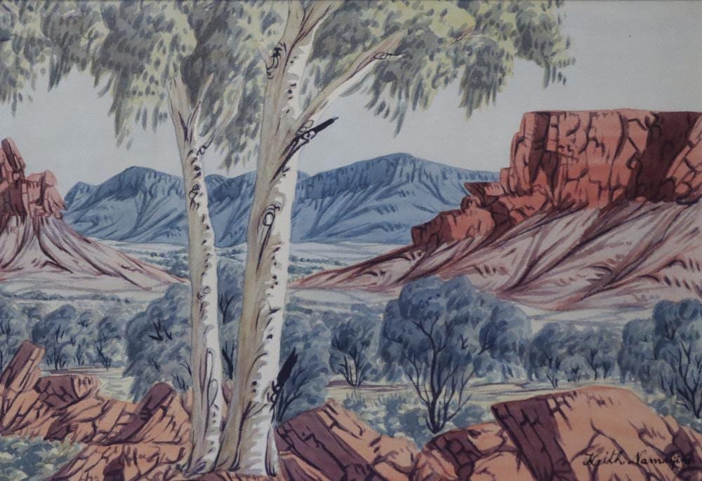 Keith Namatjira comparable auction result: keith namatjira watercolour hermannsburg australian outback signed lower right approx 35cm x 24cm