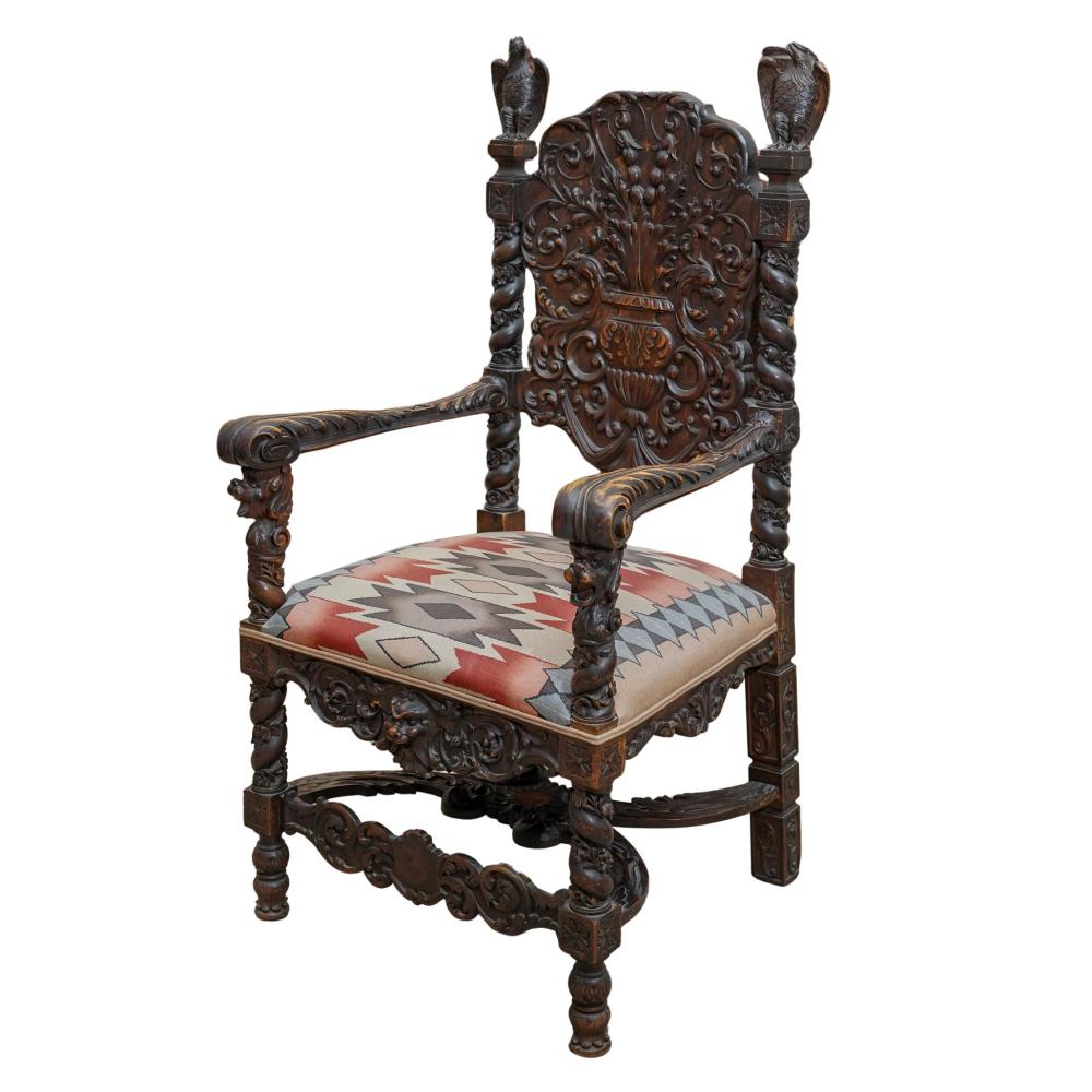 19th Century Spanish Renaissance Revival Carved Wood Throne Chair sold by Akiba Galleries, lot 63 — auction record photograph