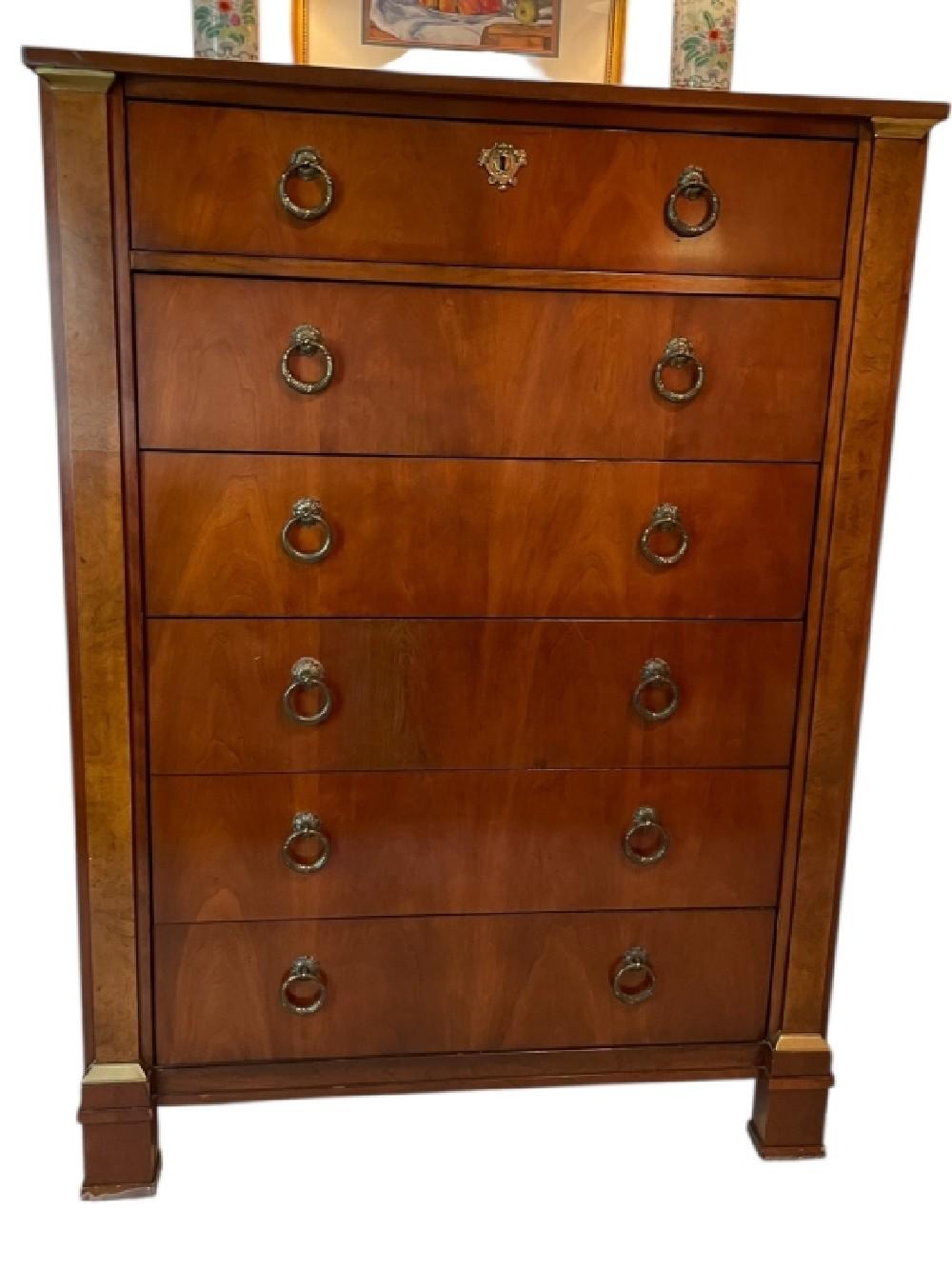 BAKER FURNITURE NEOCLASSICAL TALL CHEST OF DRAWERS sold by DejaVu Estate Sales & Auctions, lot 681A — auction record photograph