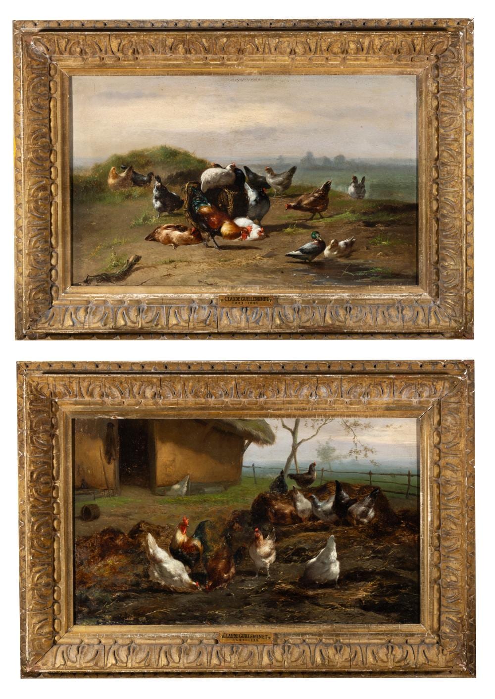 Claude Guilleminet comparable auction result: claude guilleminet french 1821 1885 chickens in farmyards a pair oil on panel 23 x 38cm