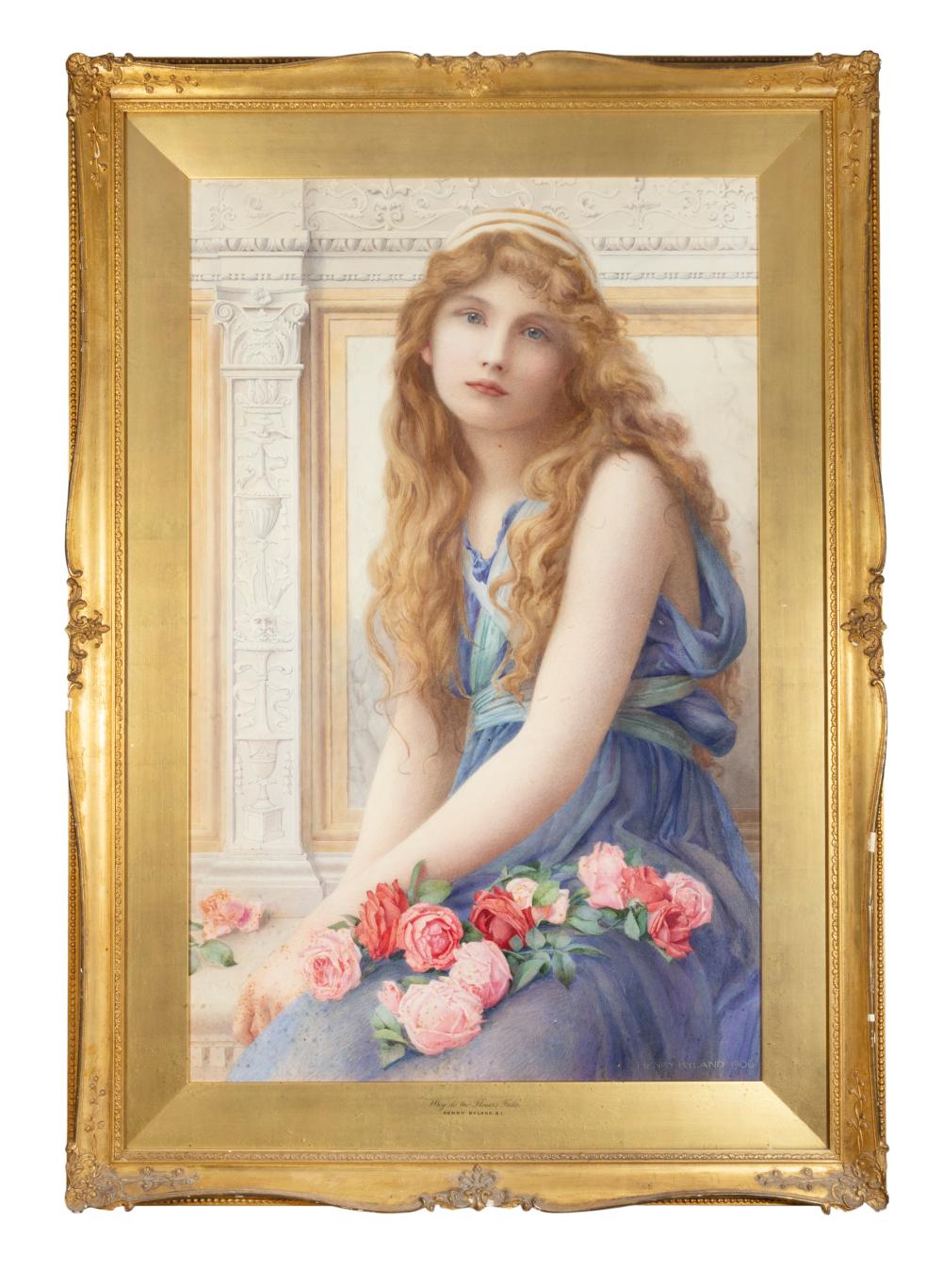 Henry Ryland comparable auction result: henry ryland 1856 1924 why do the flowers fade watercolour 82 x 51cm signed and dated 1906 provenance with grundy smith manchester label verso