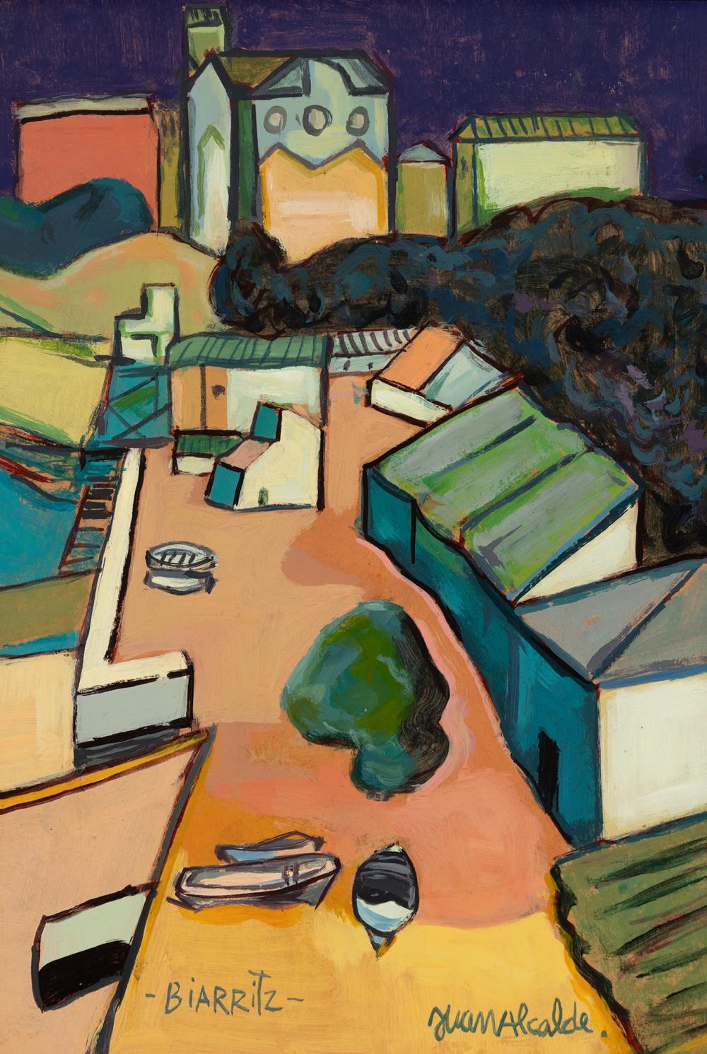 Juan Alcalde Alonso comparable auction result: juan alcalde madrid 1918 2021 biarritz oil on tablex signed and titled in the lower right area