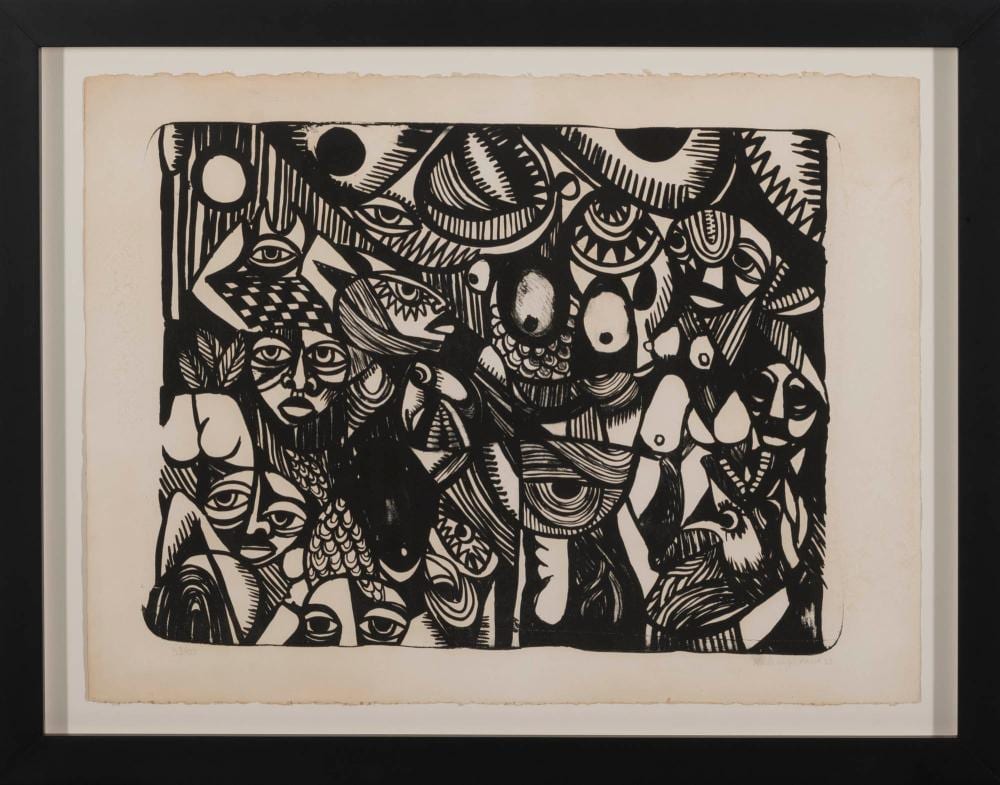 Malangatana comparable auction result: malangatana figuras serigrafia sobre papel dim aprox 57 x 76 cm