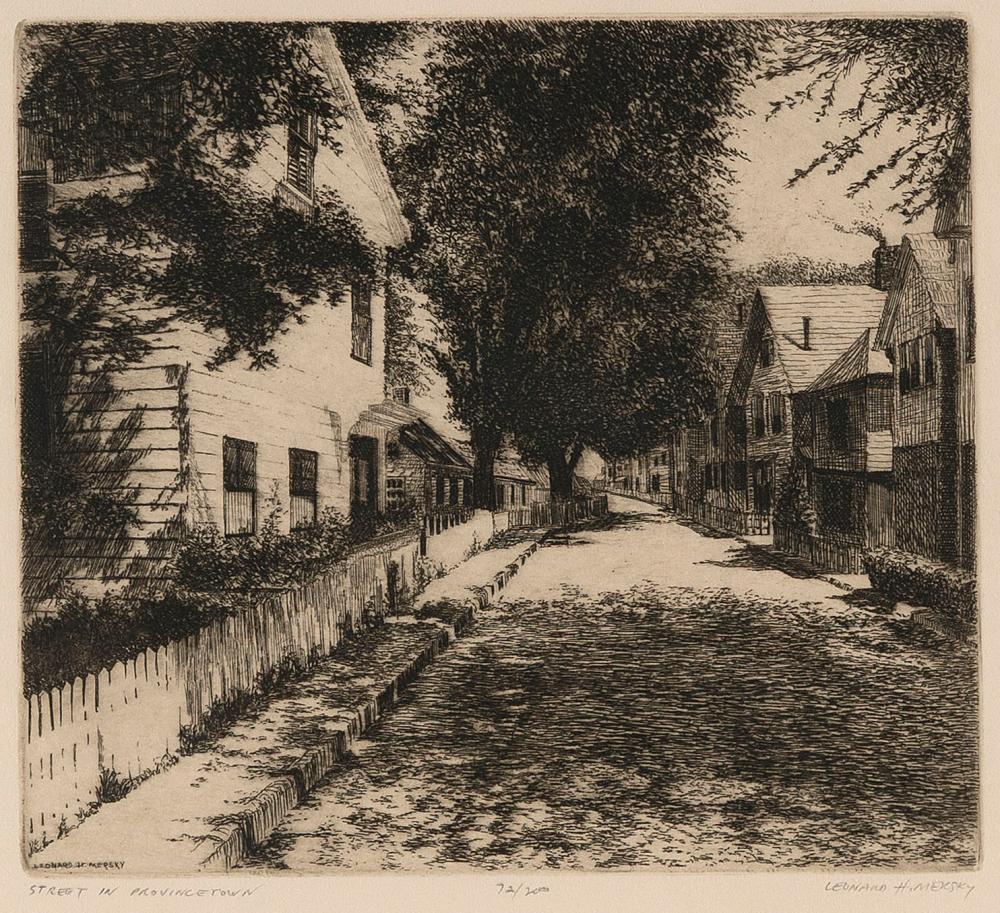 Leonard H. Mersky comparable auction result: leonard h mersky massachusetts mississippi 1917 1994 a street in provincetown 1971 etching 8 x 8 75 framed 16 25 x 15 25
