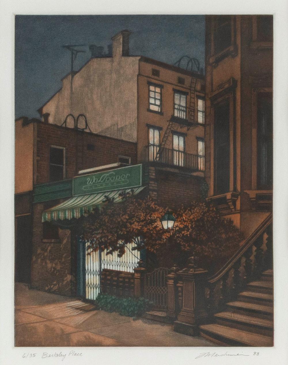 Frederick Mershimer comparable auction result: frederick mershimer pennsylvania new york 1958 berkley square 1988 color mezzotint 10 25 x 8 framed 19 5 x 17