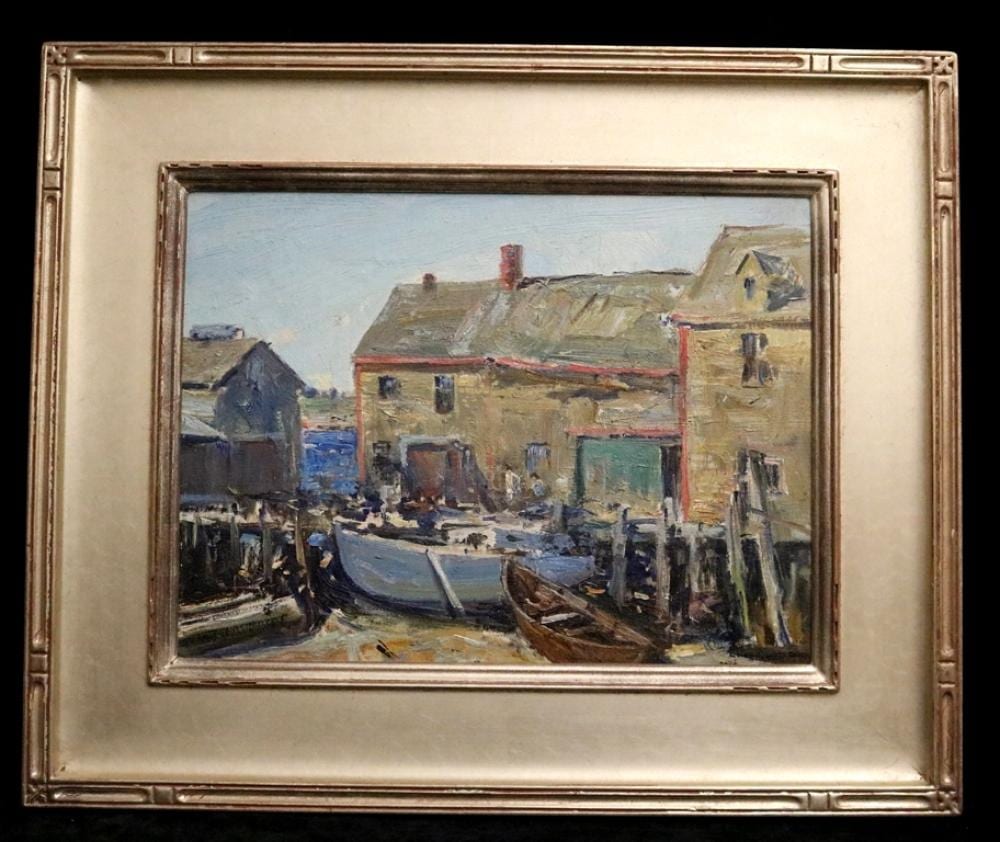 Charles Curtis Allen comparable auction result: charles curtis allen american 1886 1950 rockport s scene with fishing shacks and boats oil on canvas signed lower right framed