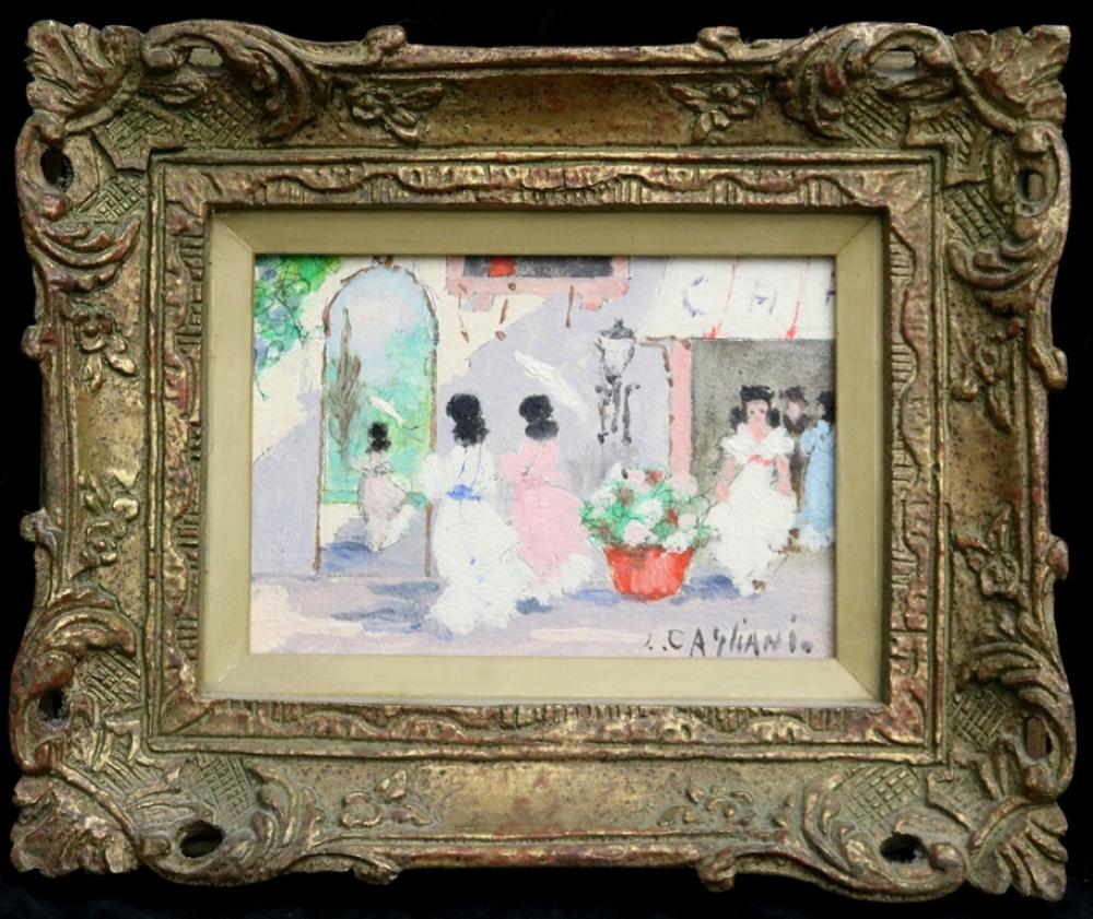 Luigi Cagliani comparable auction result: luigi cagliani italian 1910 1987 vibrant street scene with several figures oil on canvas signed lower right framed