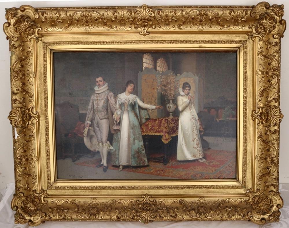 Alfonso Savini comparable auction result: alfonso savini italian 1836 1908 a gallant scene oil on canvas signed lower left hand corner framed