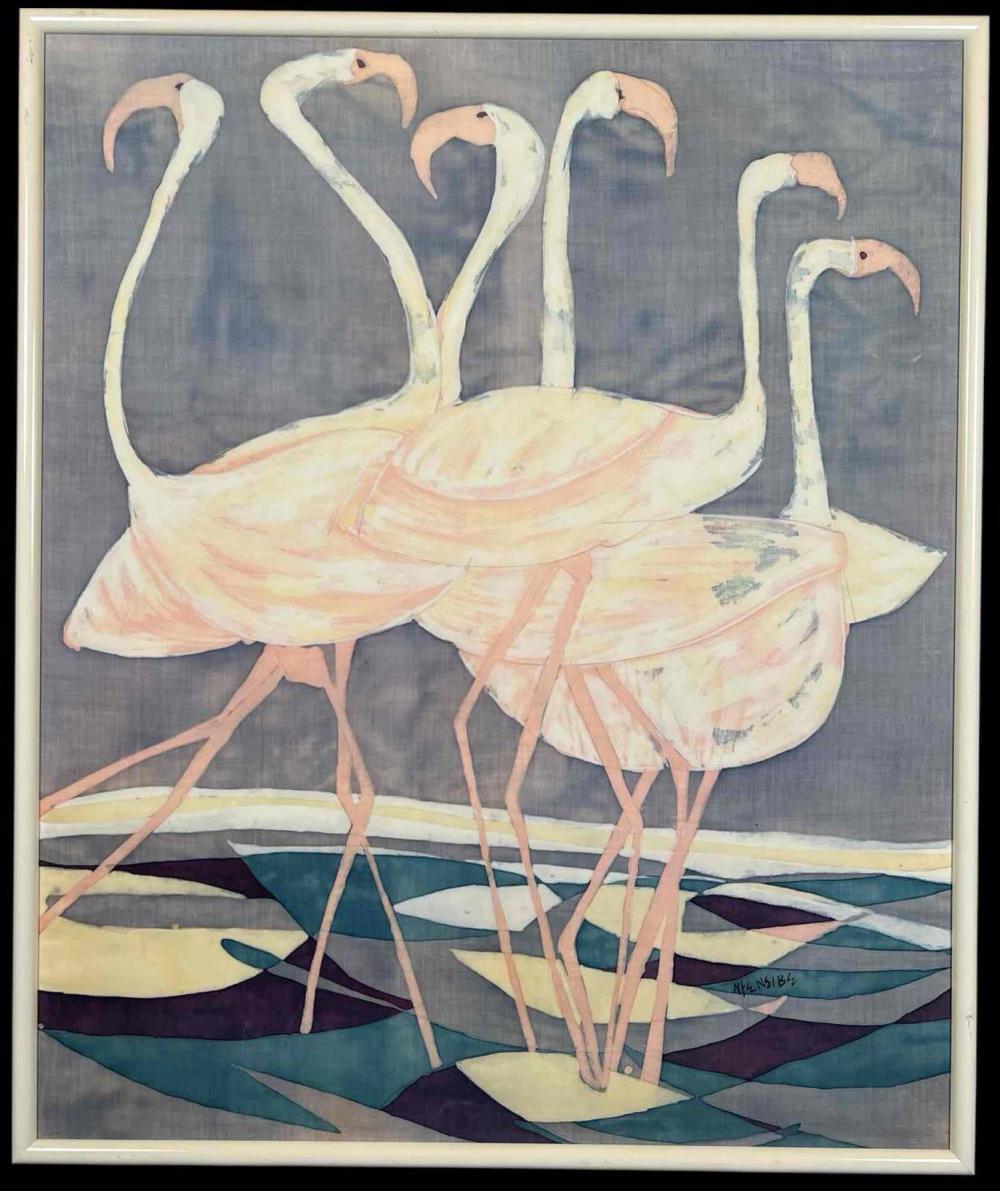 Joseph Ntensibe comparable auction result: joseph ntensibe ugandan b 1953 flamingos batik