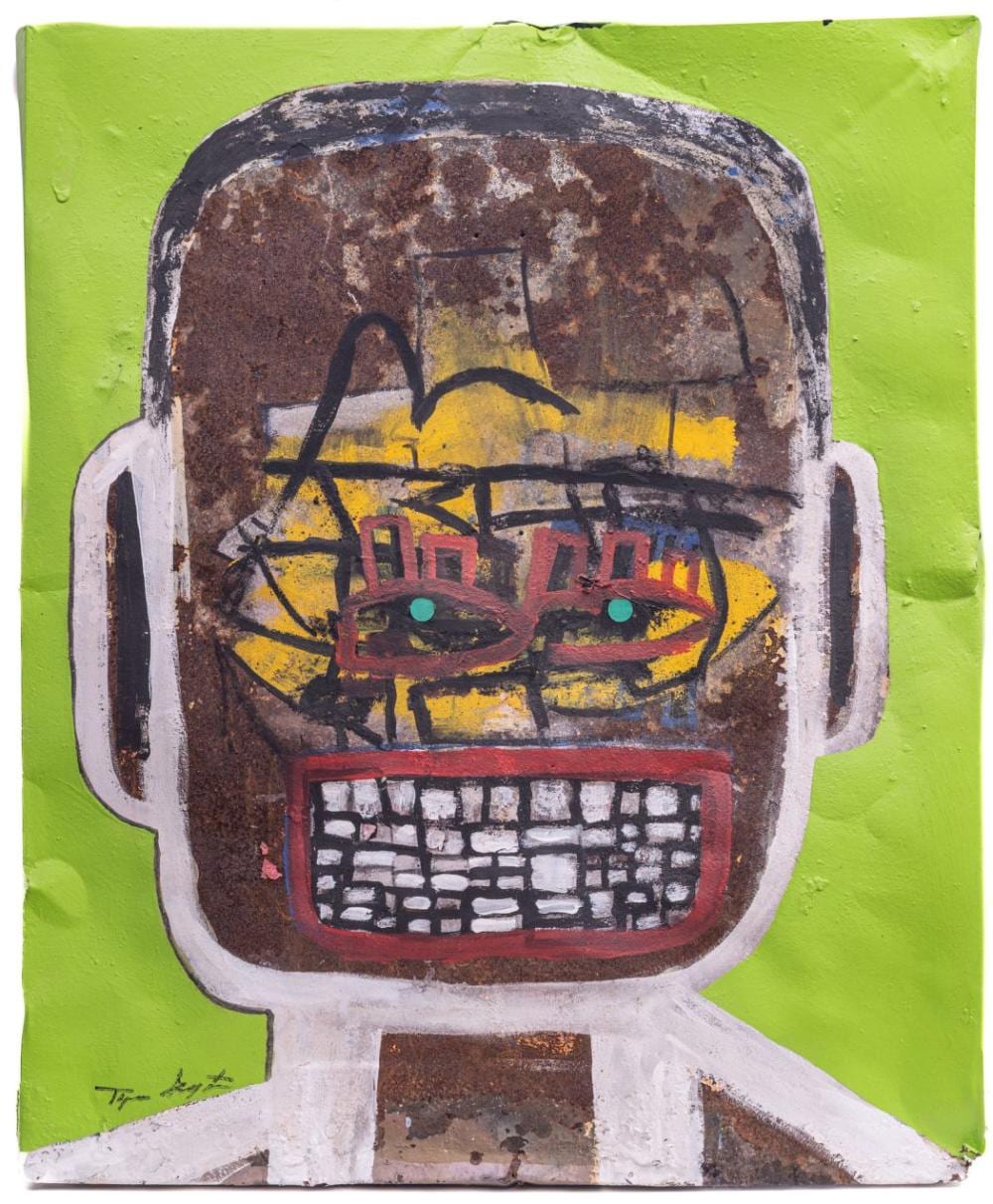 Tyree Guyton comparable auction result: tyree guyton american b 1955 acrylic on metal 1997 2017 talking loud and saying nothing from faces of god h 36 w 30