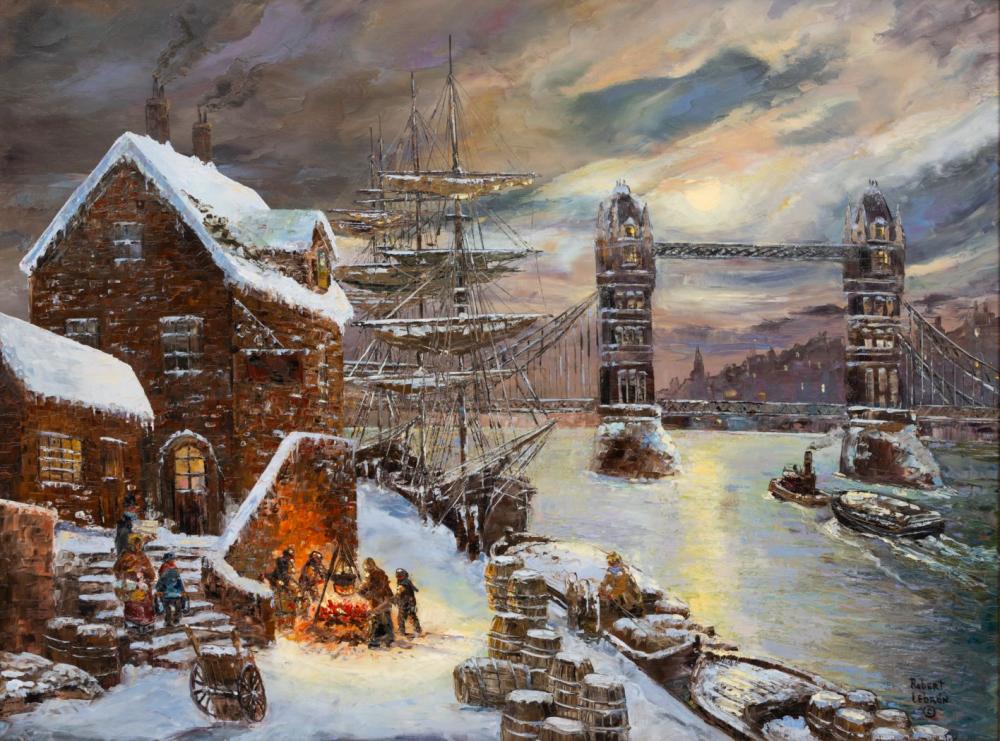 Robert Lebron comparable auction result: robert lebron american 1928 2013 oil on canvas ca 1980s moonlight on the river thames h 30 w 40 frame size h 40 w 50