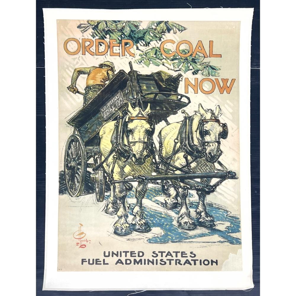 Joseph Christian Leyendecker comparable auction result: world war i era propaganda poster titled order coal now designed by joseph christian leyendecker