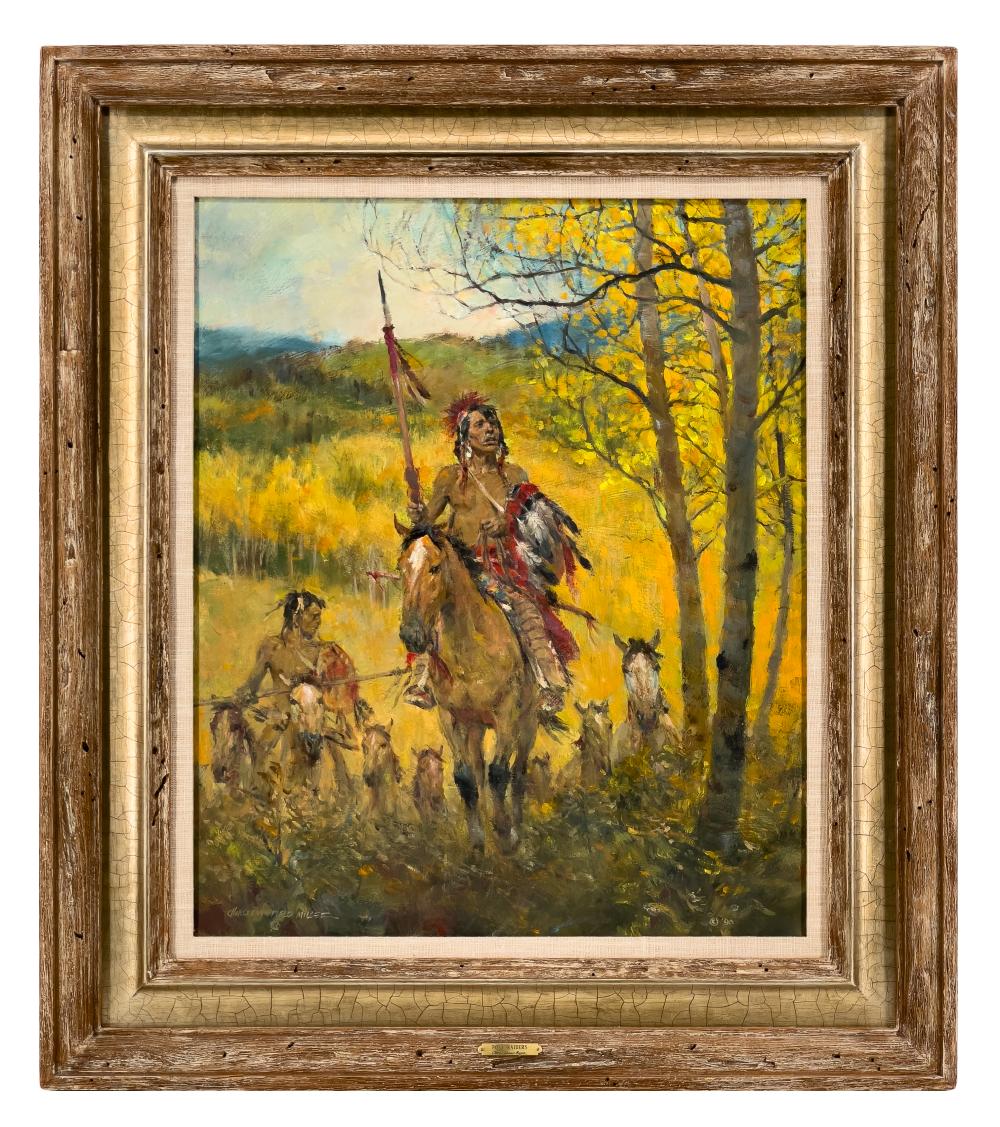 Charles Winfield Miller comparable auction result: charles winfield miller pony raiders oil on canvas