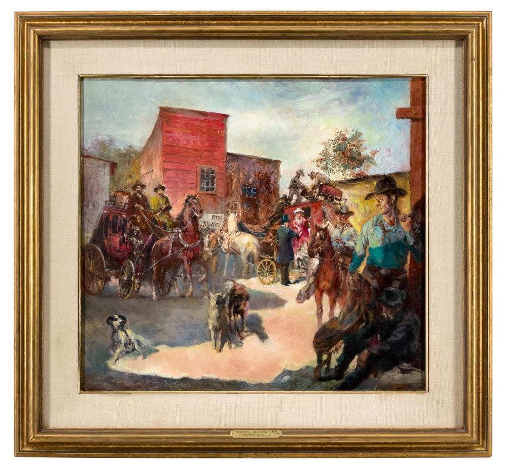 Stephen Juharos comparable auction result: stephen juharos changing the stagecoach oil on canvas