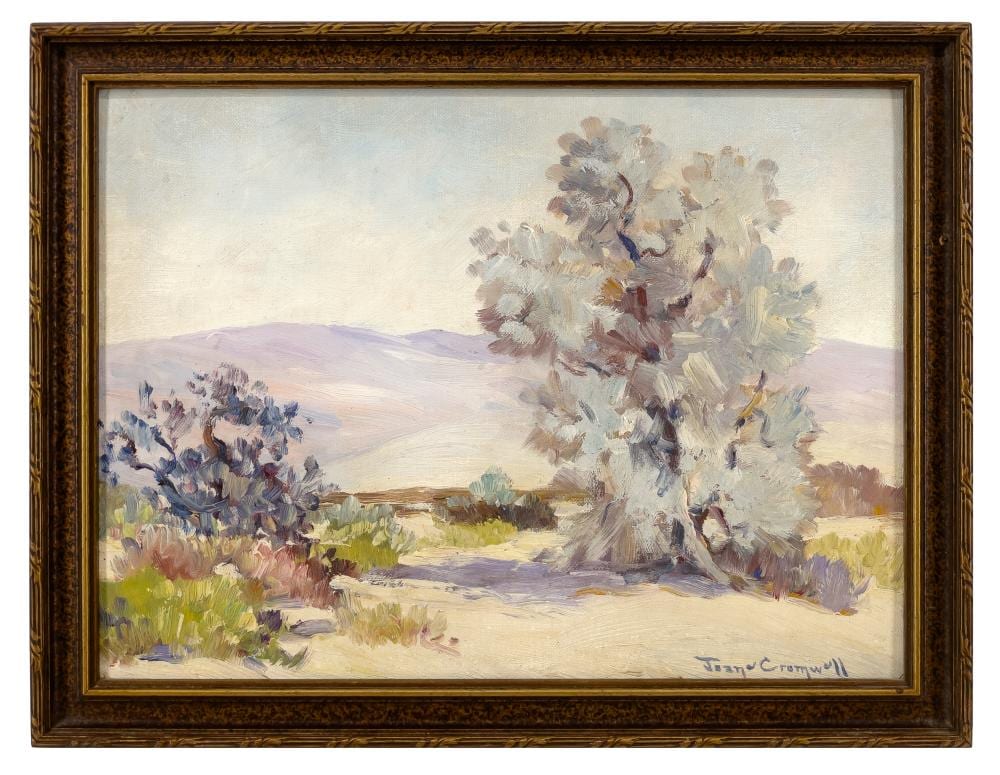 Joane Cromwell comparable auction result: joane cromwell desert smoke trees oil on board