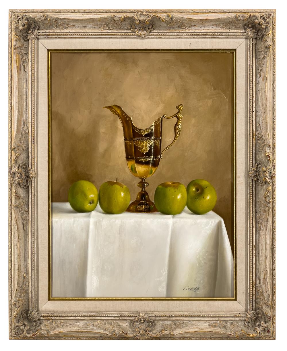 William Acheff comparable auction result: william acheff apples silver oil on canvas