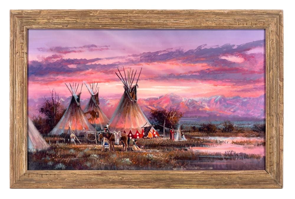 Kirk Randle comparable auction result: kirk randle sioux encampment oil gouache on board