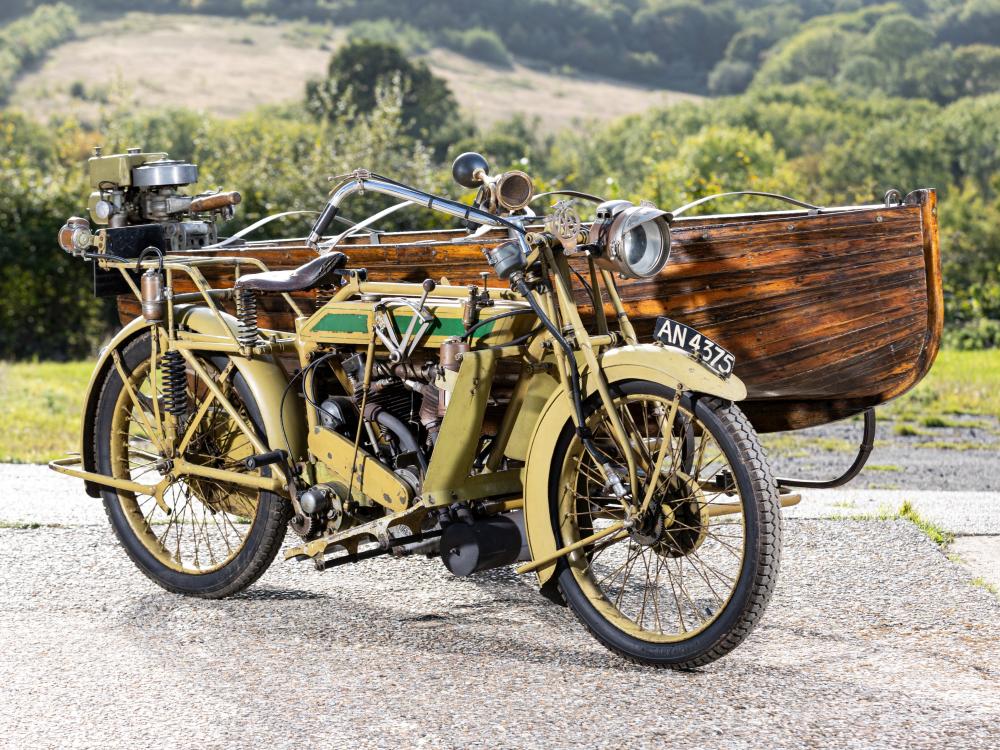 The Robert Lusk Motorcycle Collection, 1920 Matchless 1,000cc IOE Model H with Boat Sidecar Frame no. Non-visible (see text) Engine no. 2C9A No 60159 sold by Bonhams, lot 258 — auction record photograph