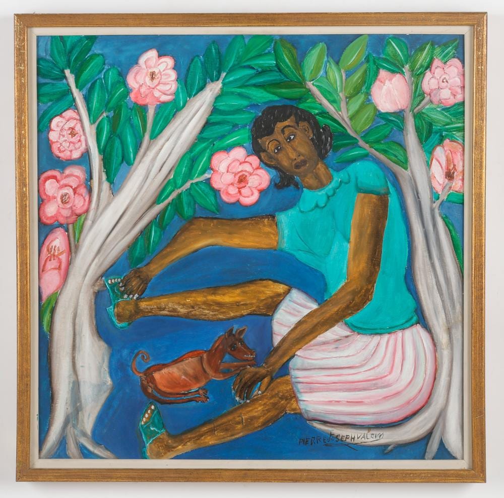 Pierre-Joseph Valcin comparable auction result: pierre joseph valcin haitian haiti woman with dog 1989