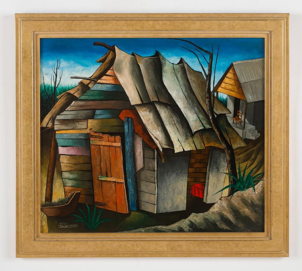 Jacques Gourgue comparable auction result: jacques enguerrand gourgue haitian haiti colorful shacks