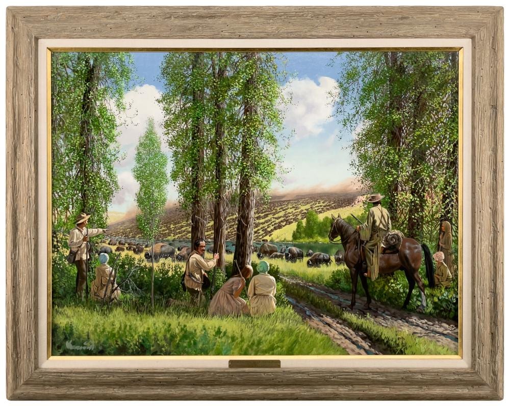 Roy Kerswill comparable auction result: roy kerswill buffalo crossing the platte river oil on canvas