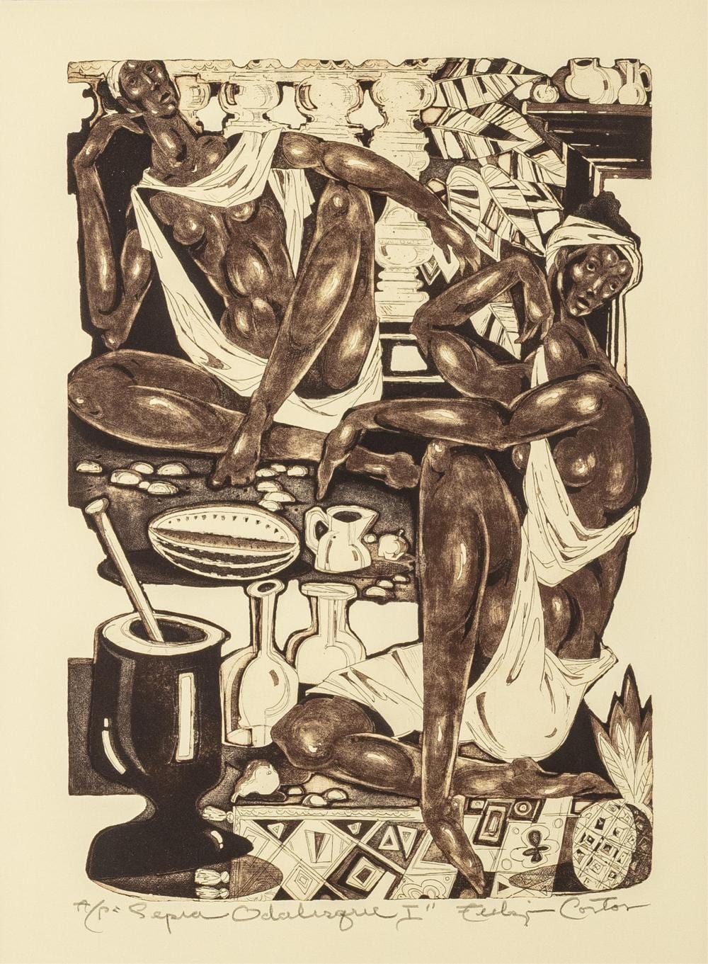 Eldzier Cortor comparable auction result: eldzier cortor 1916 2015 sepia odalesque i