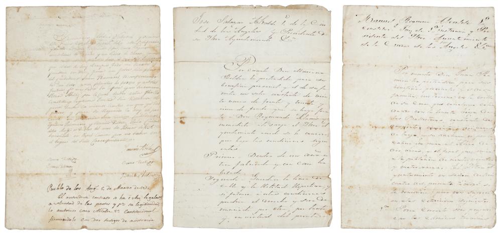3 Documents of Mexican Los Angeles sold by PBA Galleries Auctions & Appraisers, lot 38 — auction record photograph