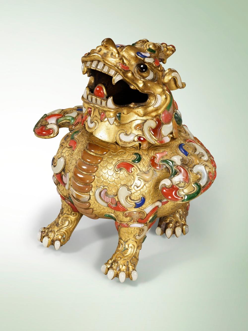 A Superb Hardstone-Inlaid Gilt-Bronze Luduan-Form Censer AND COVER. QIANLON comparable sale