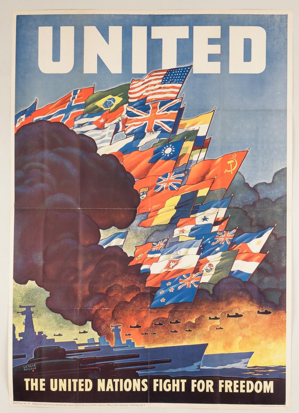 Leslie Darrell Ragan comparable auction result: wwii poster large united nations fight for freedom poster by leslie ragan