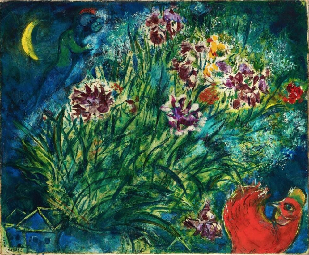 Marc Chagall 馬克 · 夏加爾 | Les fleurs de l'amour ou Les iris 愛情之花或鳶尾花 comparable sale