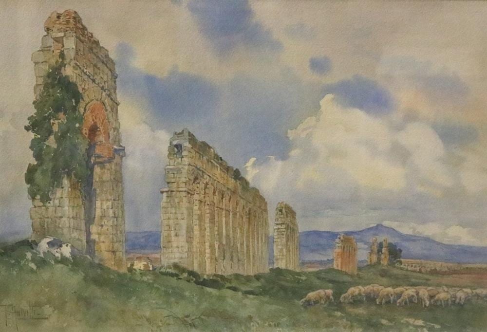 Filippo Anivitti comparable auction result: filippo anivitti italian 1876 1955 landscape with roman ruins and grazing flock of sheep watercolor on paper signed lower left ha